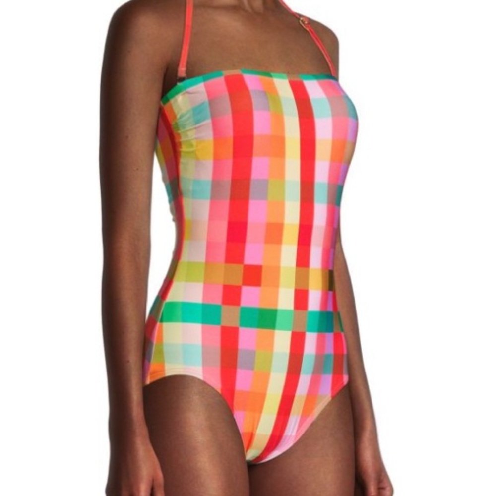 Kate Spade for Anthropologie Collab Multicolor Checkered One Piece Swimsuit.